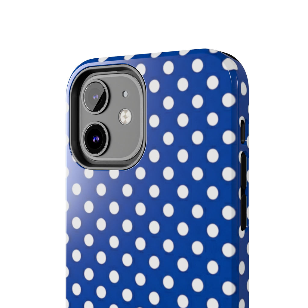 Polka Dot Tough Phone Case — Navy Blue White Dot Protective Phone Cover