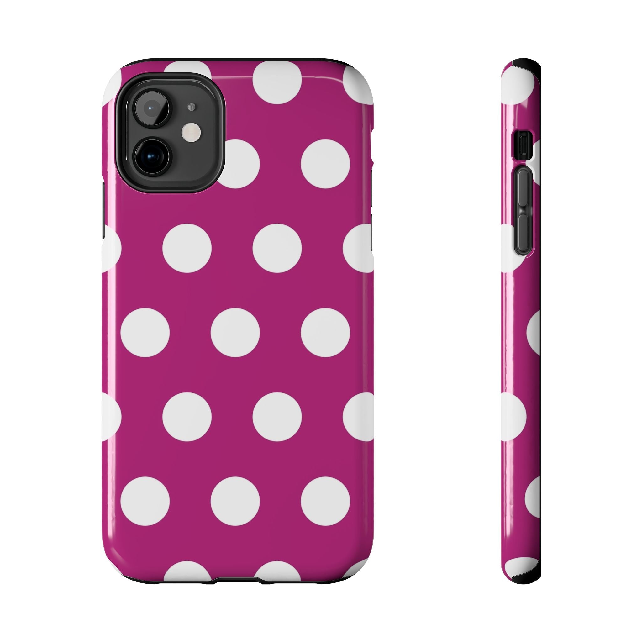 Magenta Polka Dot Tough Phone Case — Durable Protective Cover with White Dots