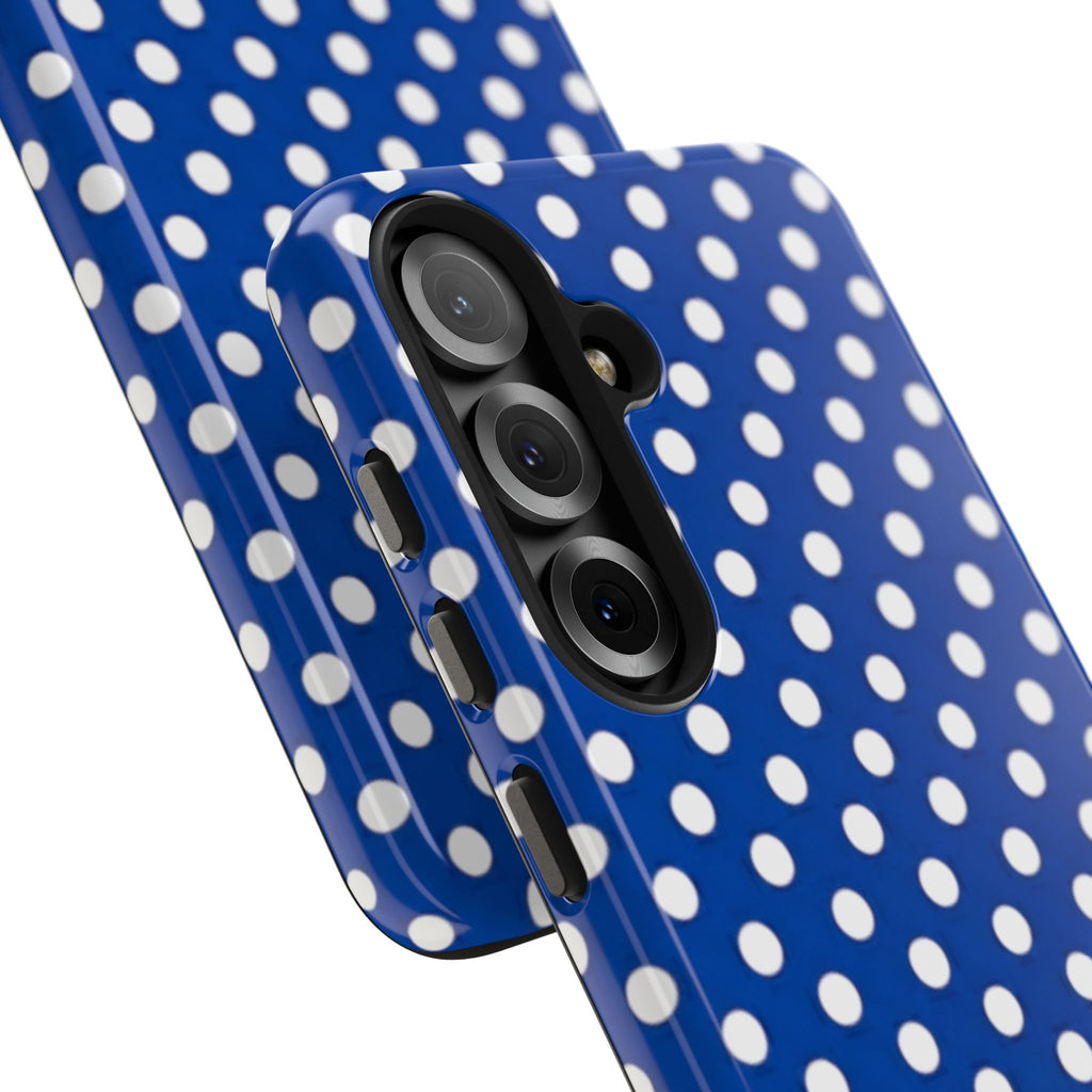 Polka Dot Tough Phone Case — Navy Blue White Dot Protective Phone Cover