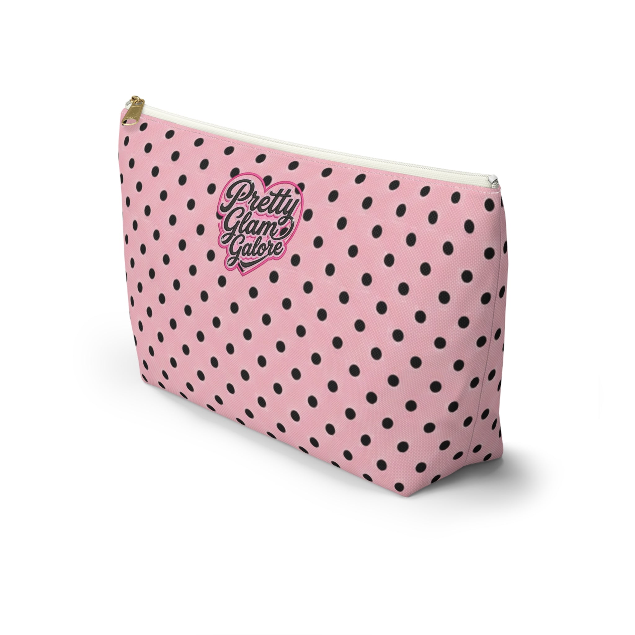 Pretty Glam Galore Pink Polka Dot Accessory Pouch — T‑Bottom Makeup Bag