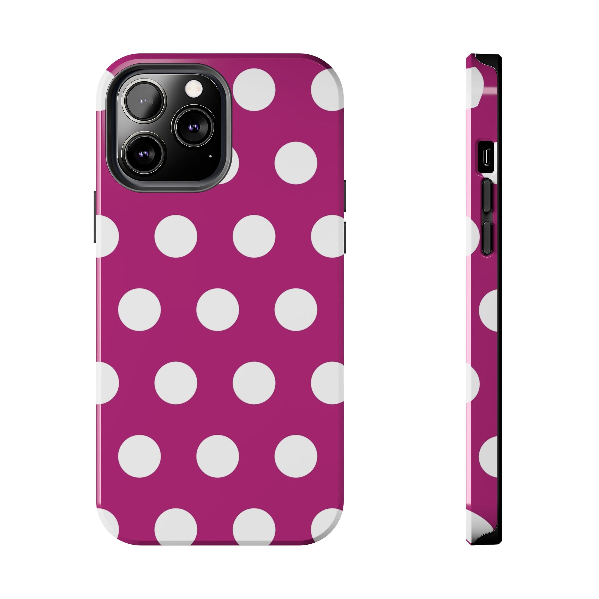 Magenta Polka Dot Tough Phone Case — Durable Protective Cover with White Dots