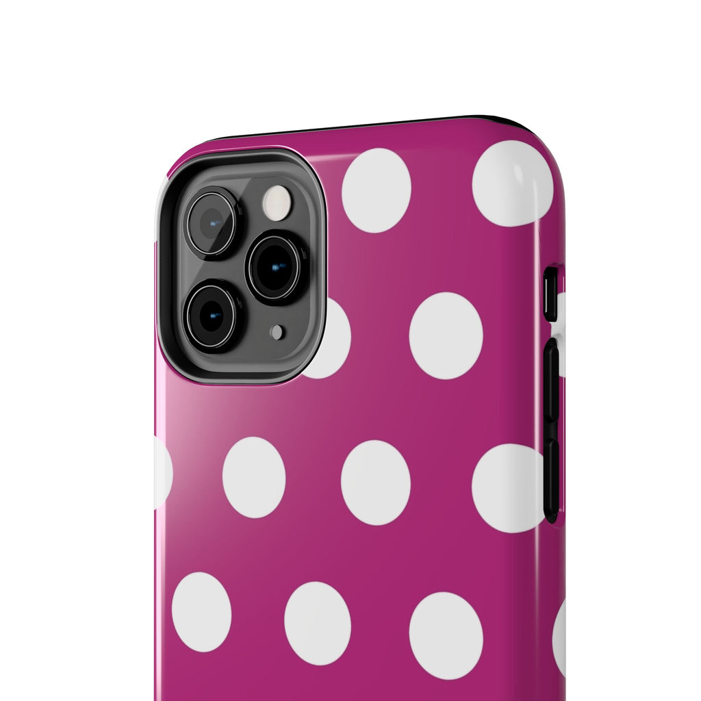 Magenta Polka Dot Tough Phone Case — Durable Protective Cover with White Dots