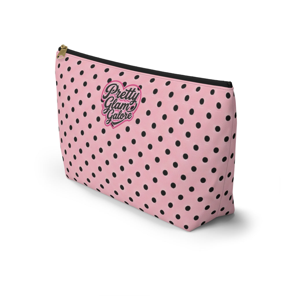 Pretty Glam Galore Pink Polka Dot Accessory Pouch — T‑Bottom Makeup Bag