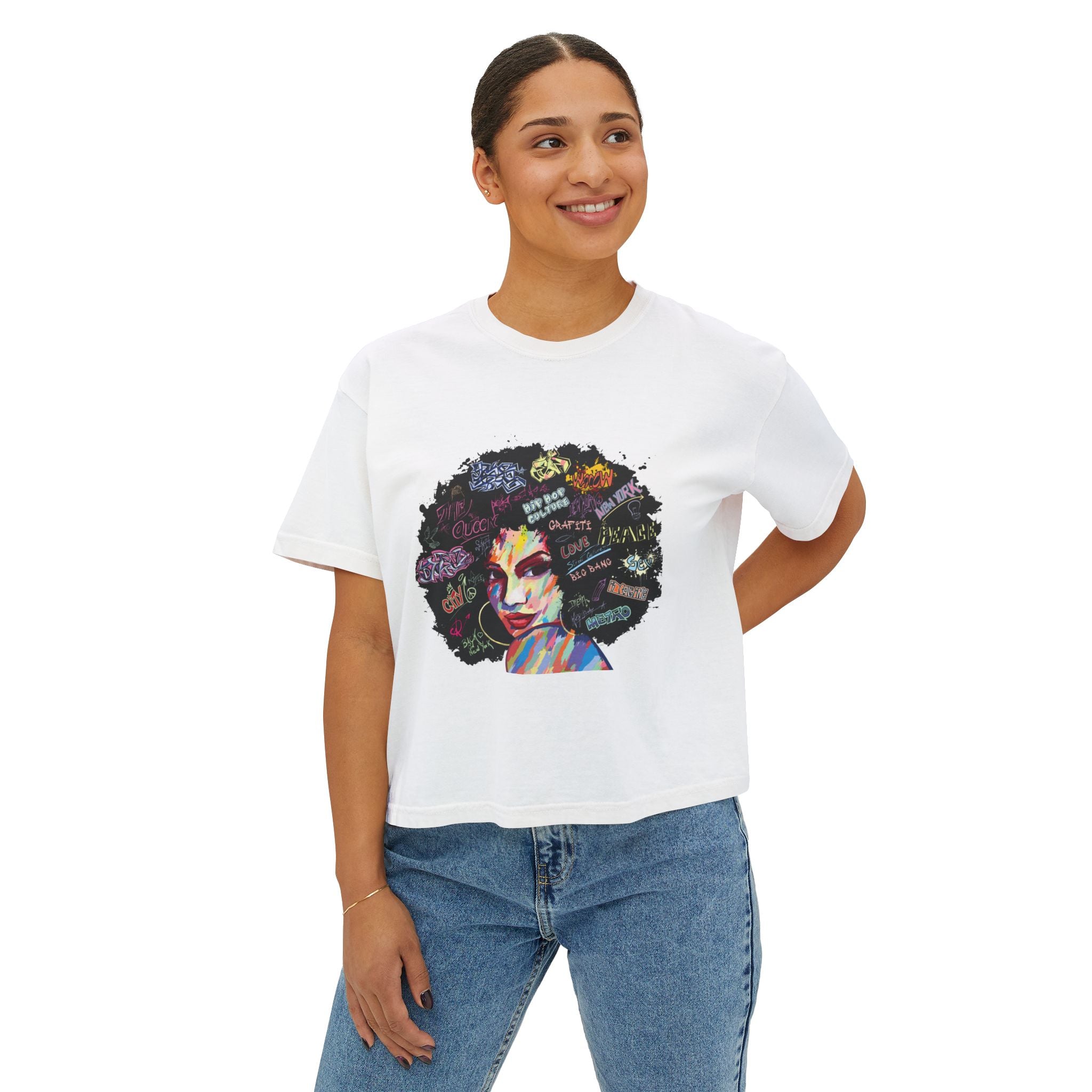 Afro Art Pop Women's Boxy Tee — Empowerment Graphic Tee