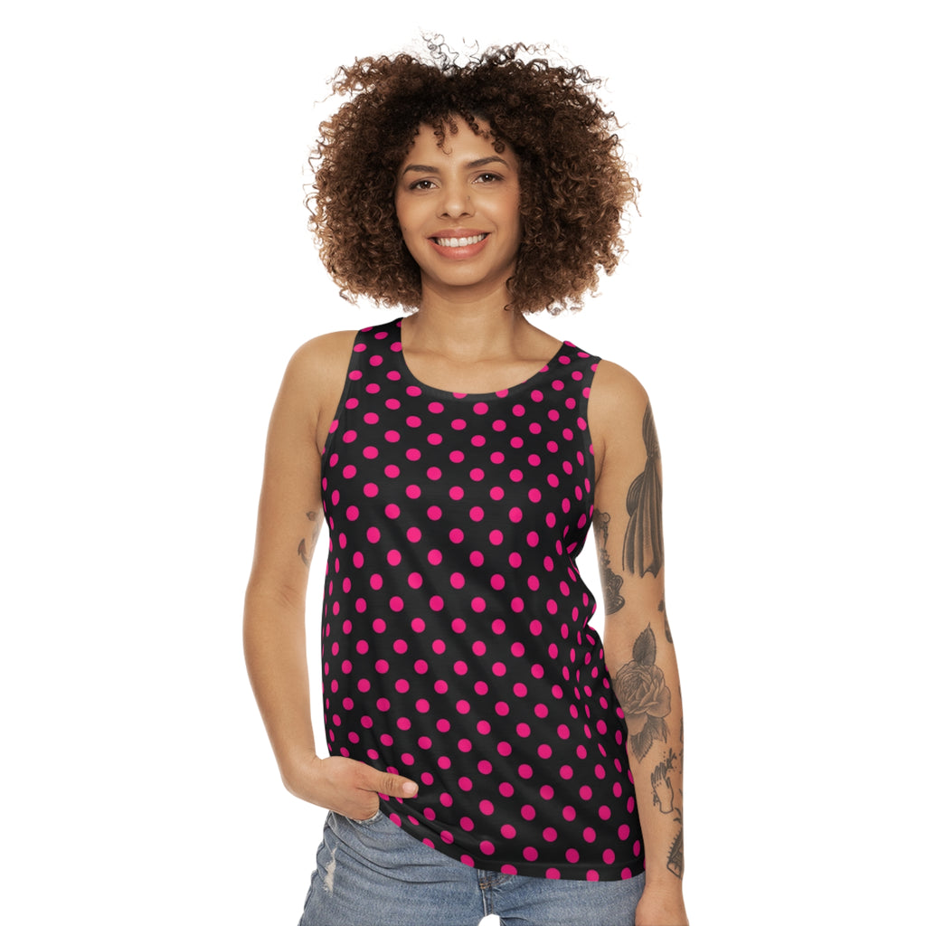 Black & Pink Polka Dot Tank Top — Retro Chic All-Over Print