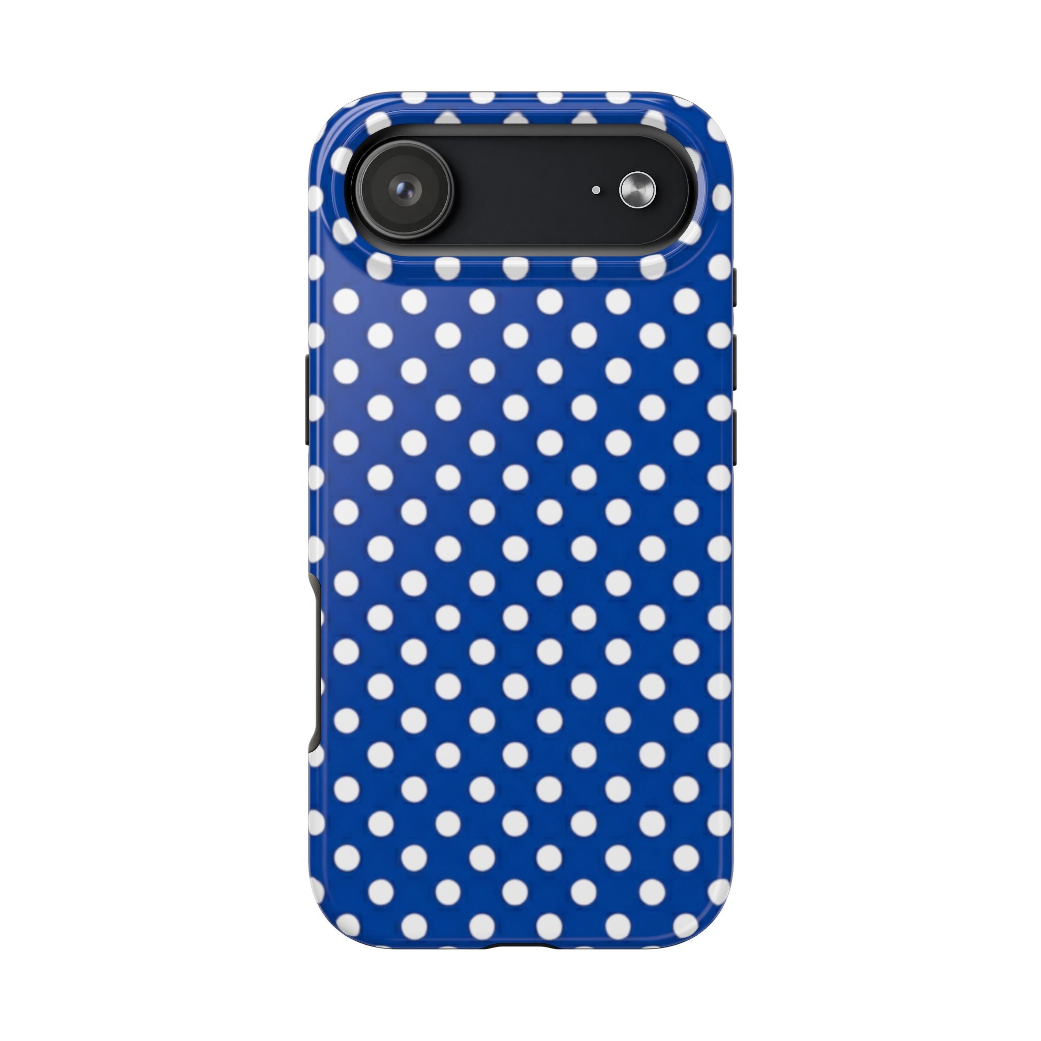 Polka Dot Tough Phone Case — Navy Blue White Dot Protective Phone Cover