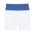 Polka Dot Waistband Women's Workout Shorts — Blue & White Activewear