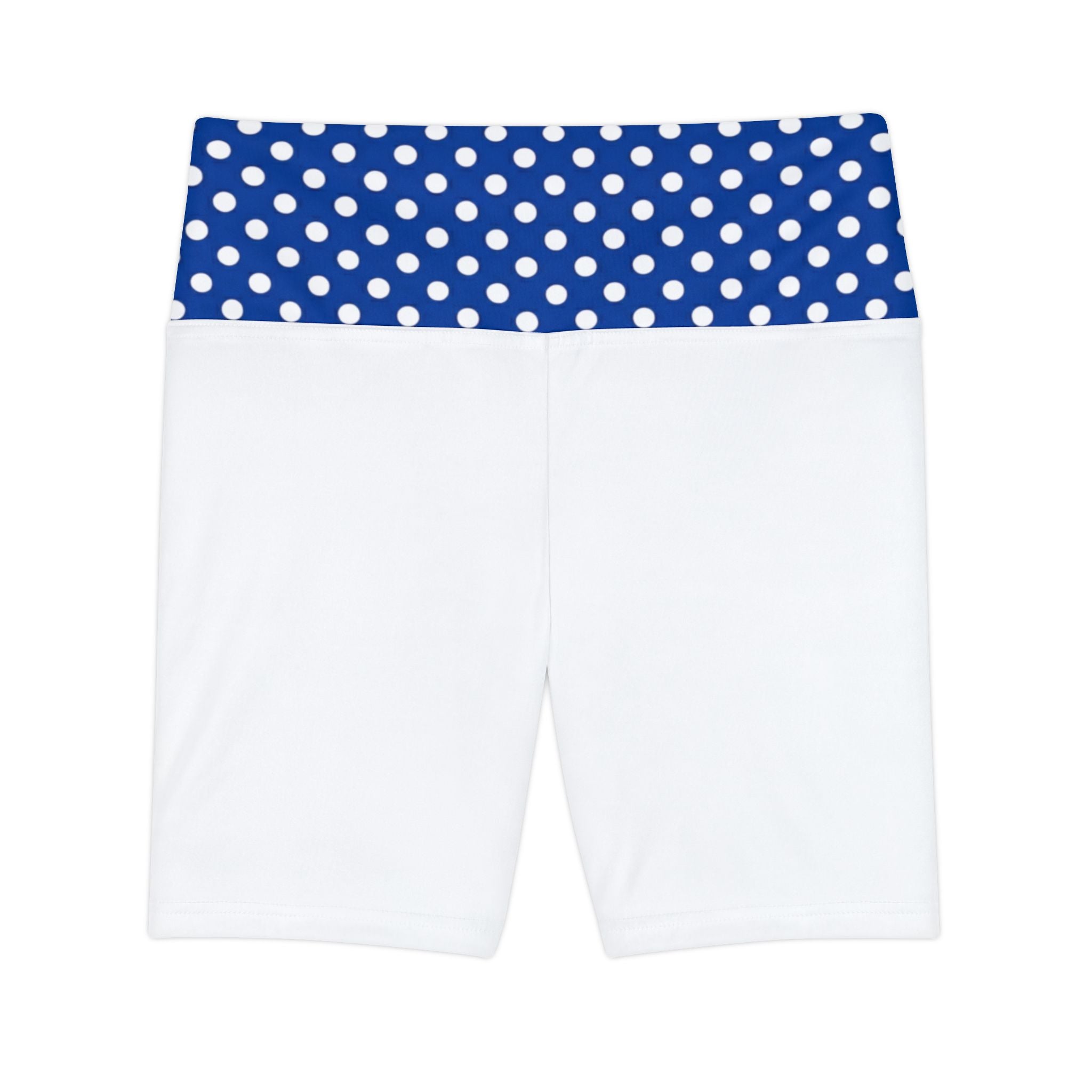 Polka Dot Waistband Women's Workout Shorts — Blue & White Activewear