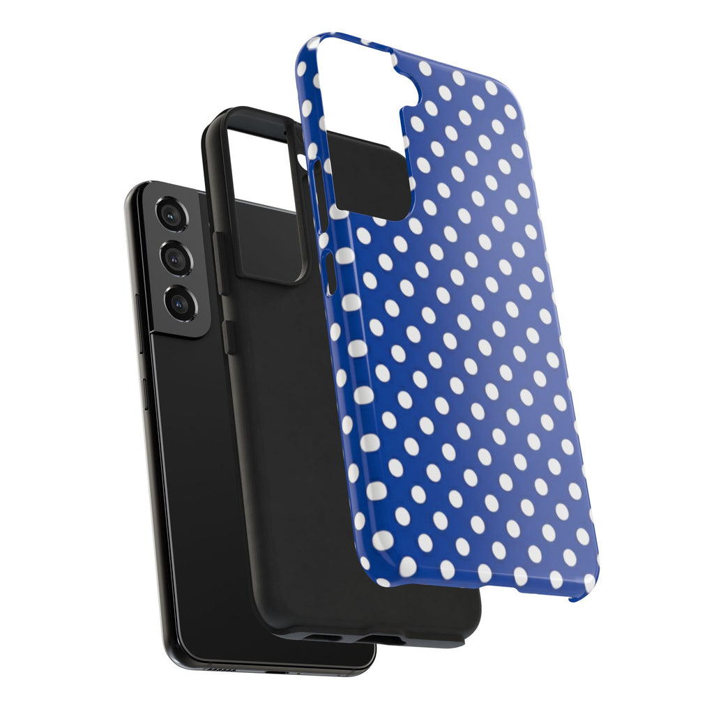 Polka Dot Tough Phone Case — Navy Blue White Dot Protective Phone Cover