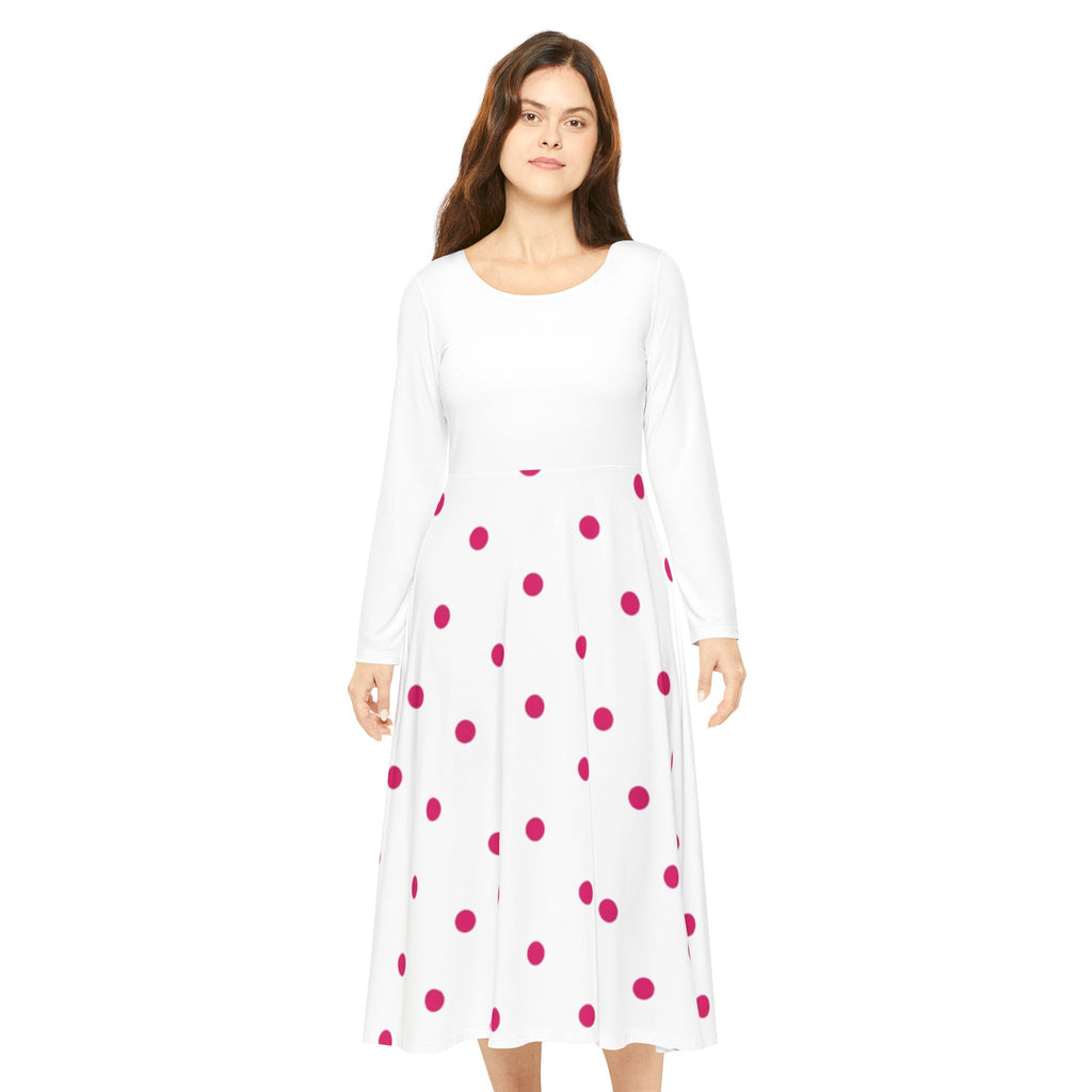 Polka Dot Long Sleeve Dance Dress — Flowy A-Line Women’s Performance Dress