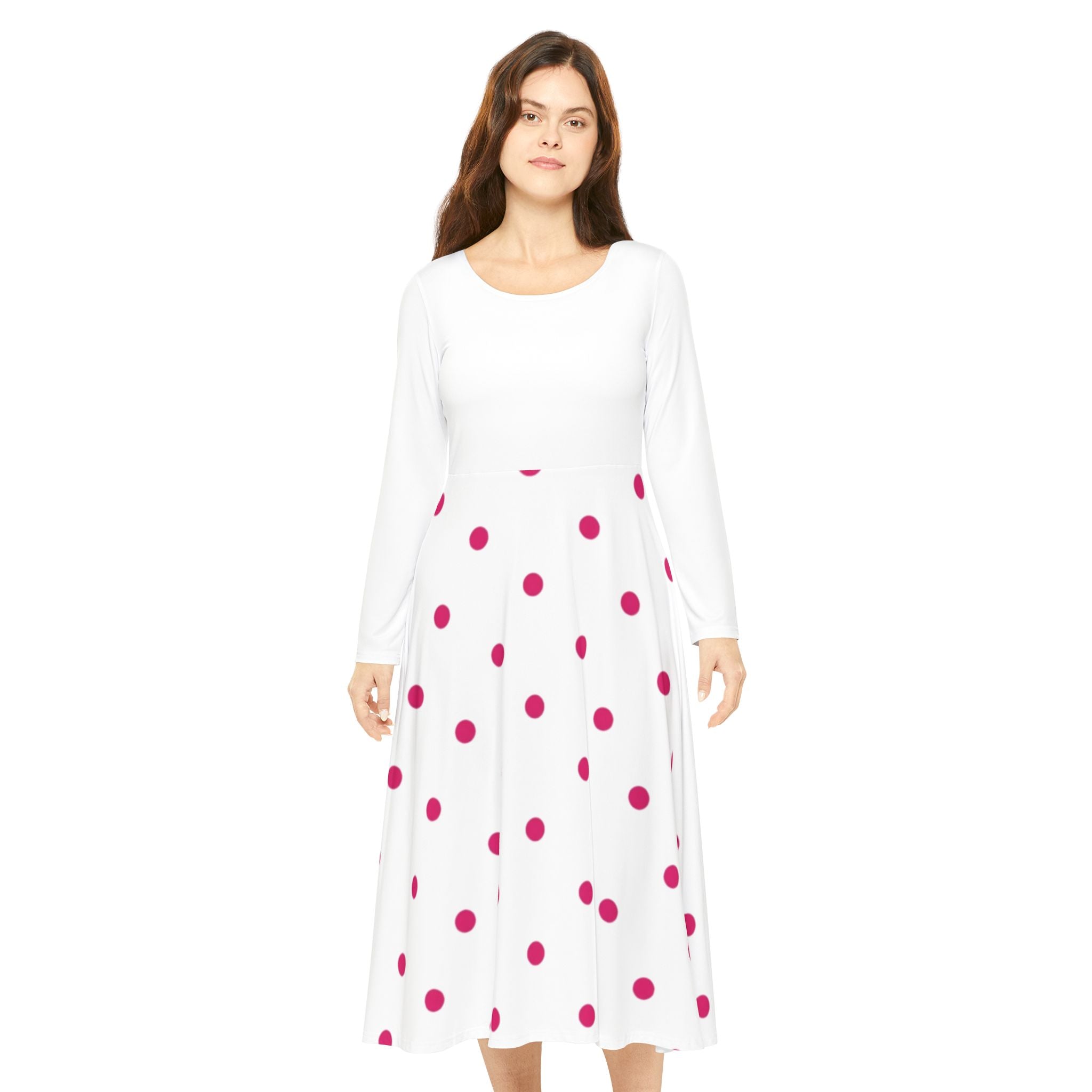 Polka Dot Long Sleeve Dance Dress — Flowy A-Line Women’s Performance Dress
