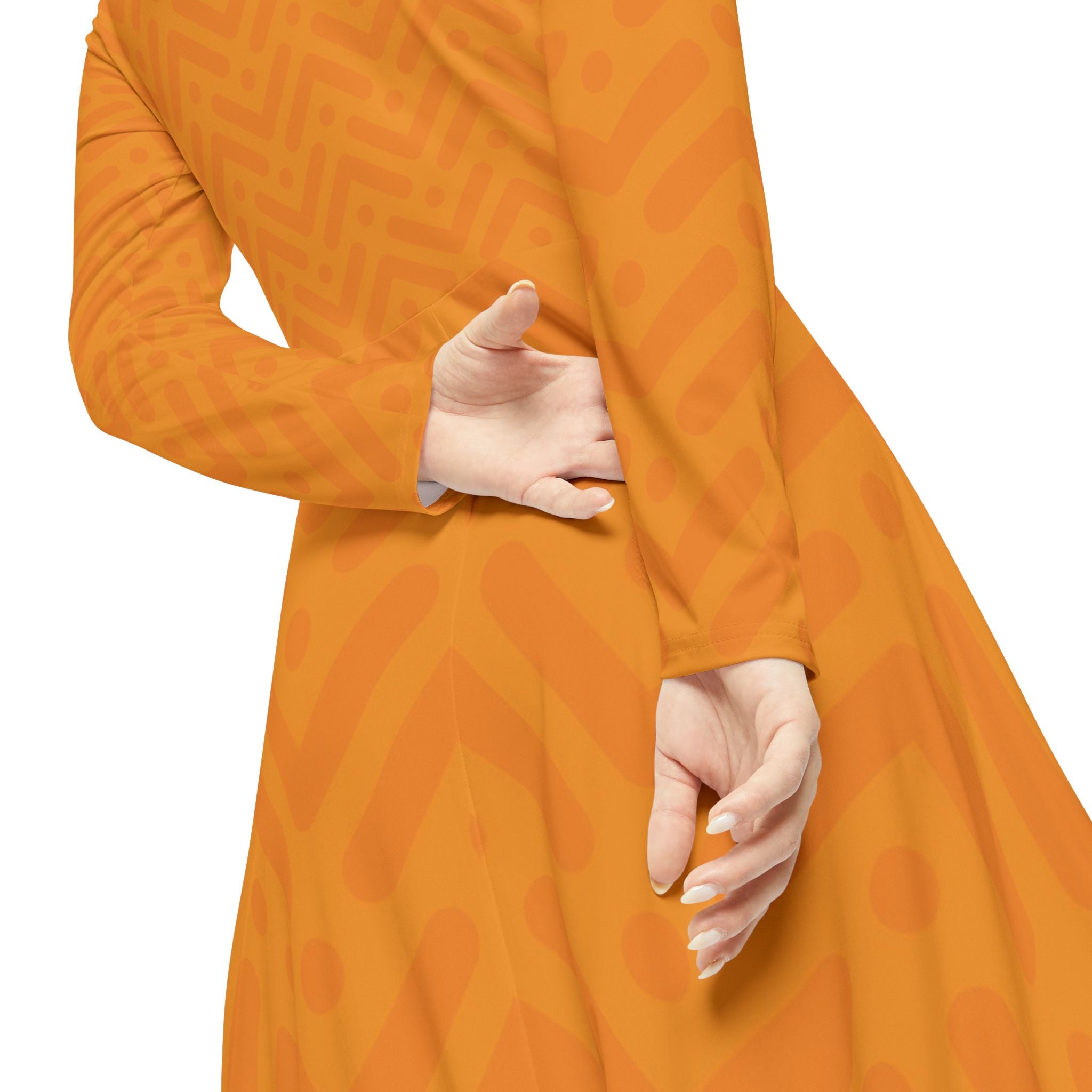 Orange Chevron Long Sleeve Dance Dress — Women's AOP Fit & Flare