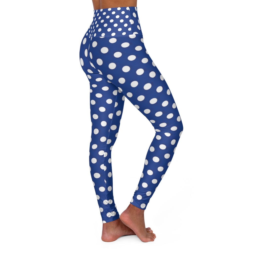 Blue Polka Dot High-Waist Yoga Leggings — Stretchy AOP Fitness & Everyday Wear