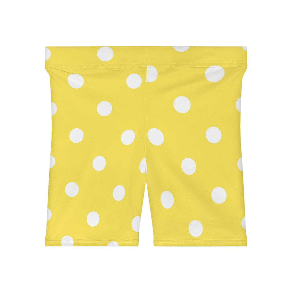 Yellow Polka Dot Biker Shorts — Women's Cute Summer Activewear