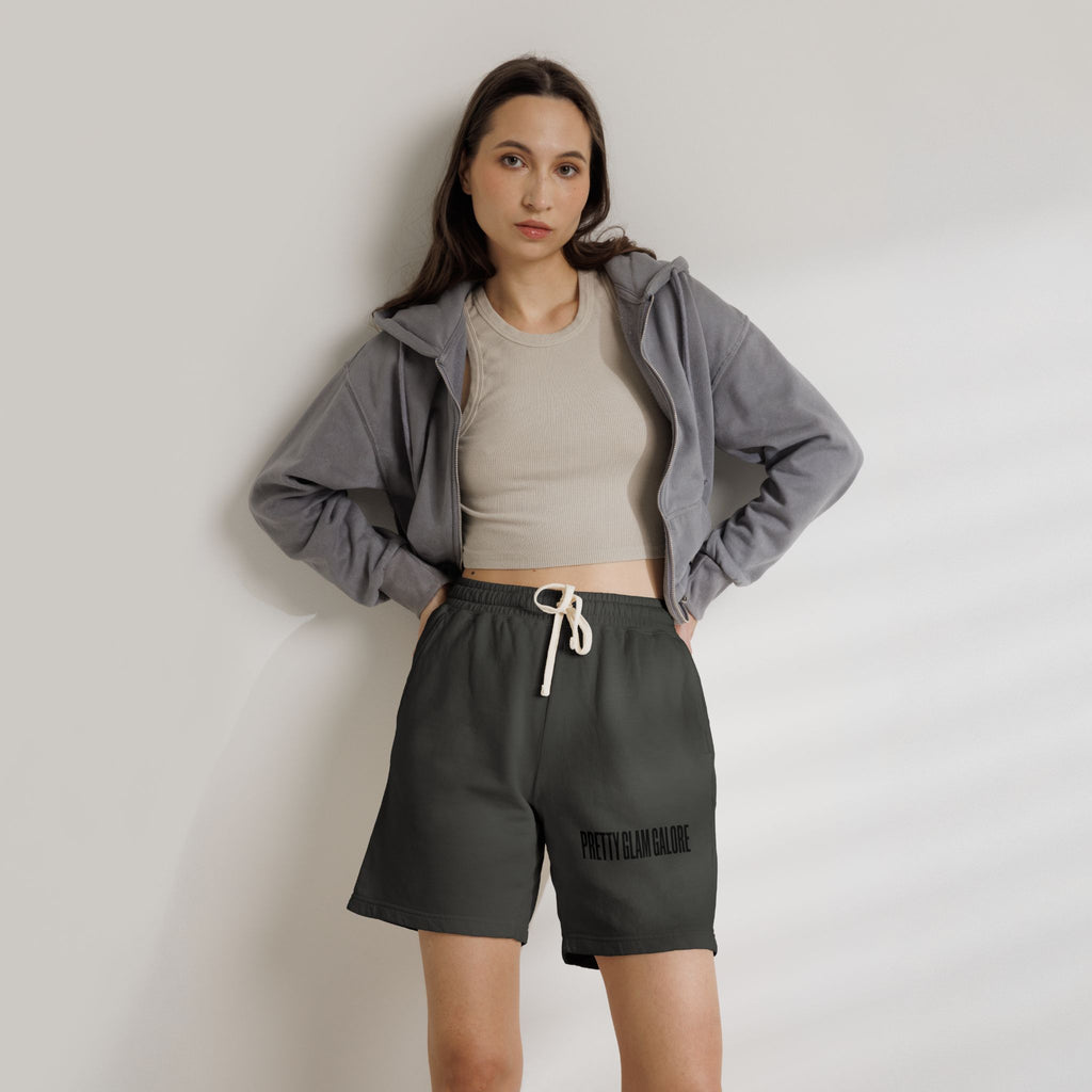 Pretty Glam Galore Fleece Sweat Shorts — Lightweight Garment-Dyed Lounge Shorts