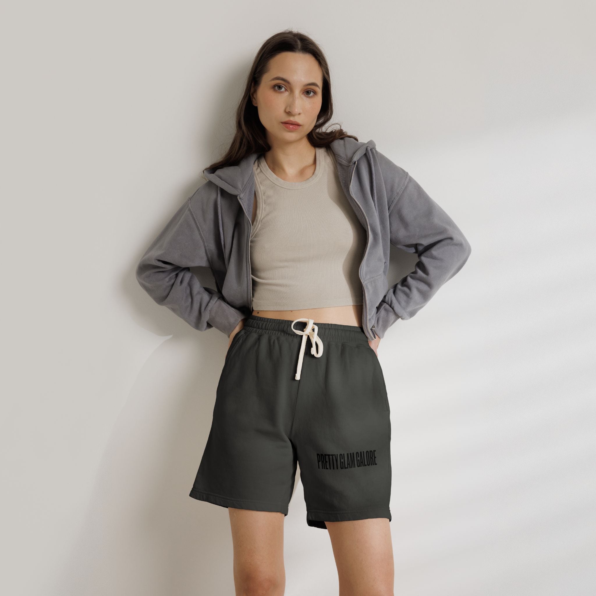 Pretty Glam Galore Fleece Sweat Shorts — Lightweight Garment-Dyed Lounge Shorts
