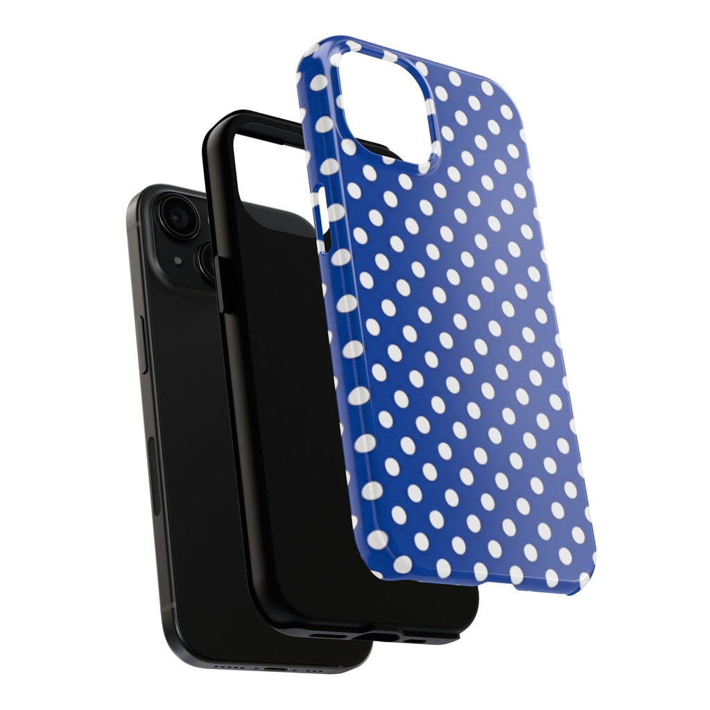 Polka Dot Tough Phone Case — Navy Blue White Dot Protective Phone Cover