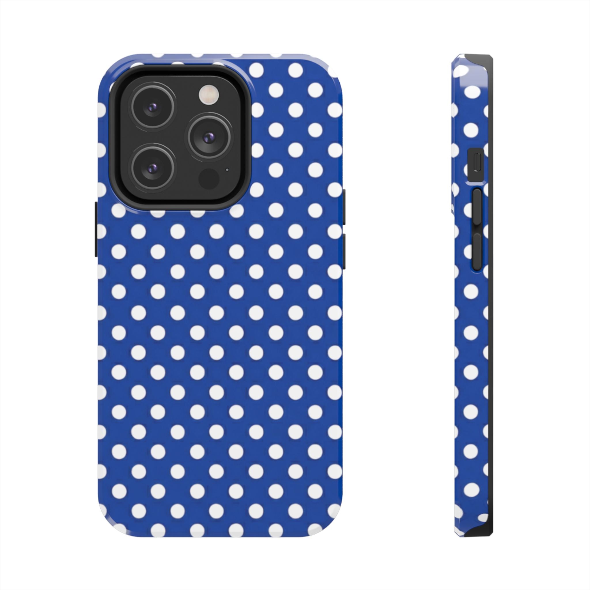 Polka Dot Tough Phone Case — Navy Blue White Dot Protective Phone Cover