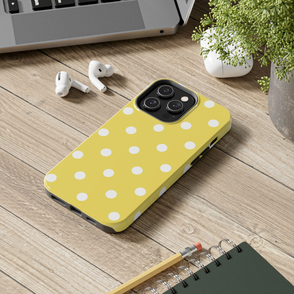 Yellow Polka Dot Tough Phone Case — Cute Protective Phone Cover