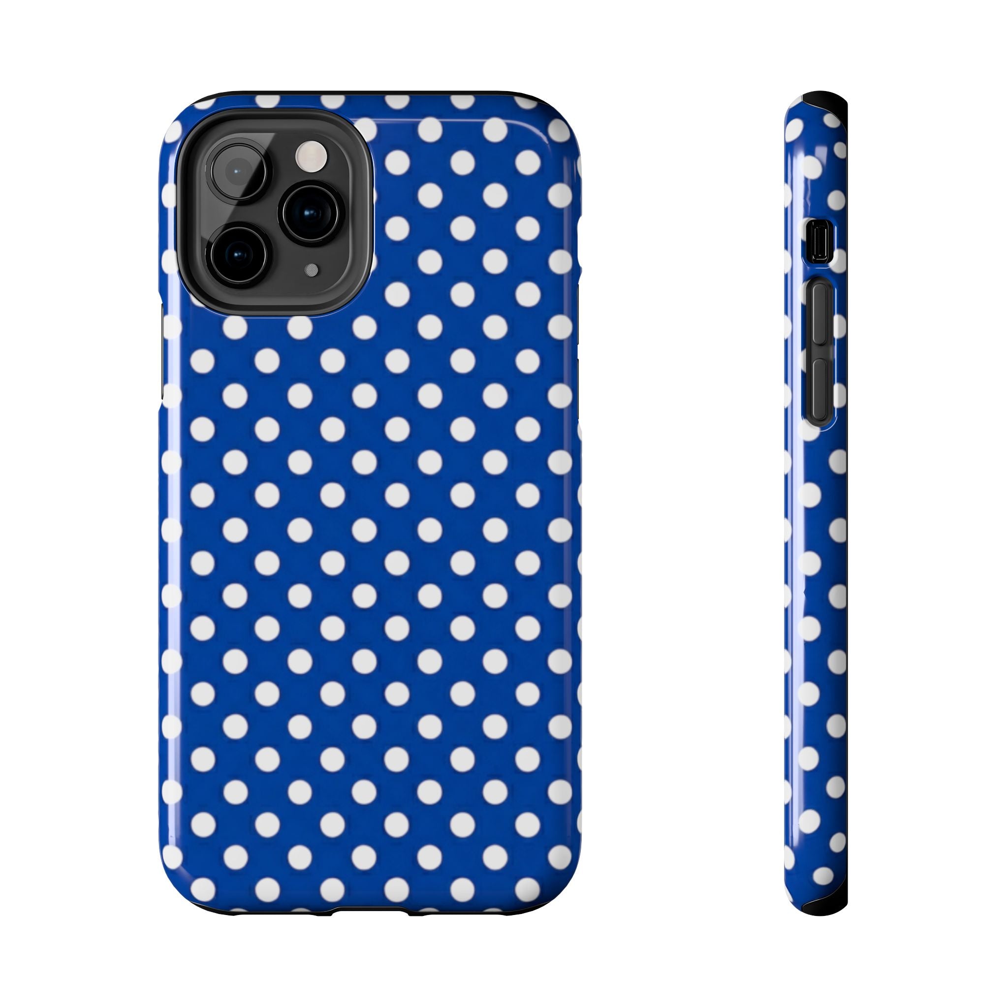 Polka Dot Tough Phone Case — Navy Blue White Dot Protective Phone Cover