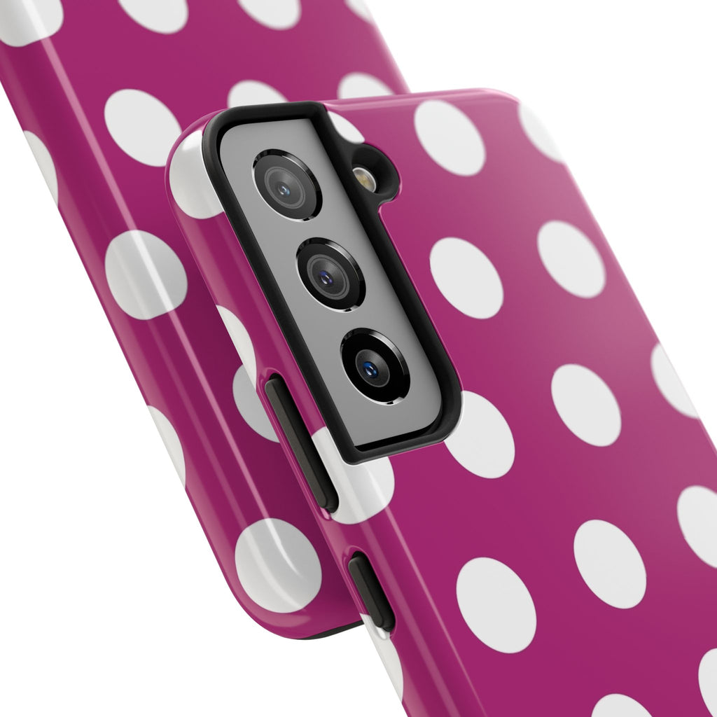 Magenta Polka Dot Tough Phone Case — Durable Protective Cover with White Dots