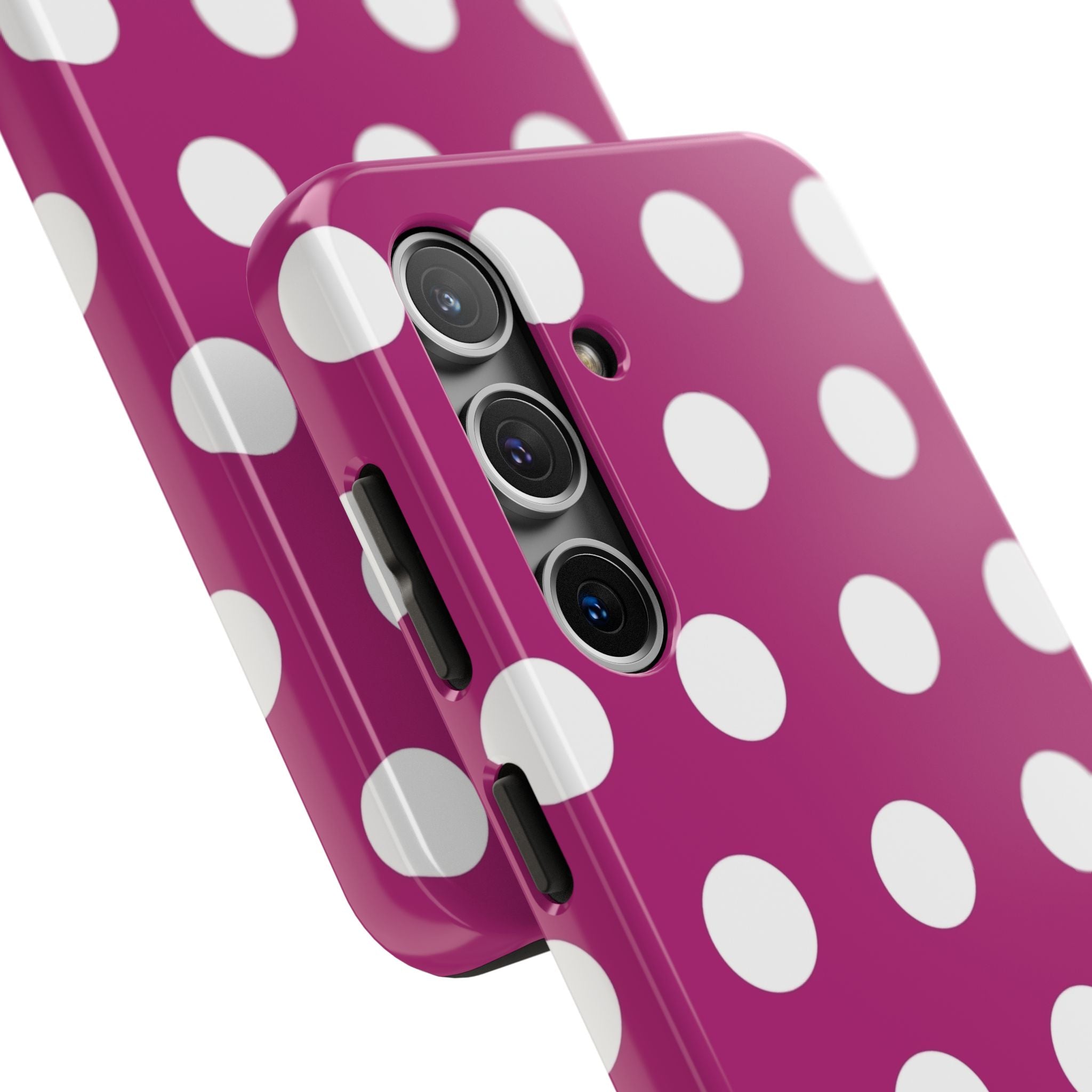 Magenta Polka Dot Tough Phone Case — Durable Protective Cover with White Dots