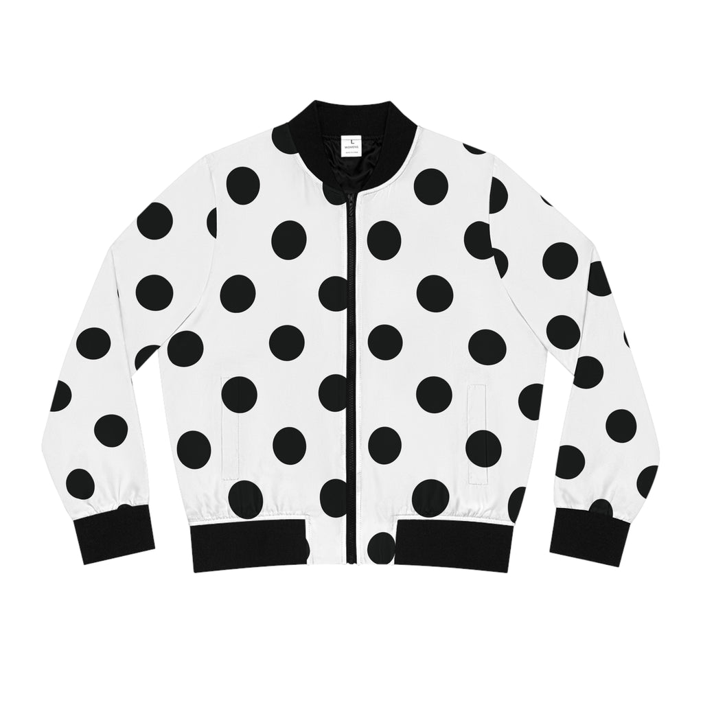 Polka Dot Bomber Jacket – Black & White Retro Chic Women’s Jacket