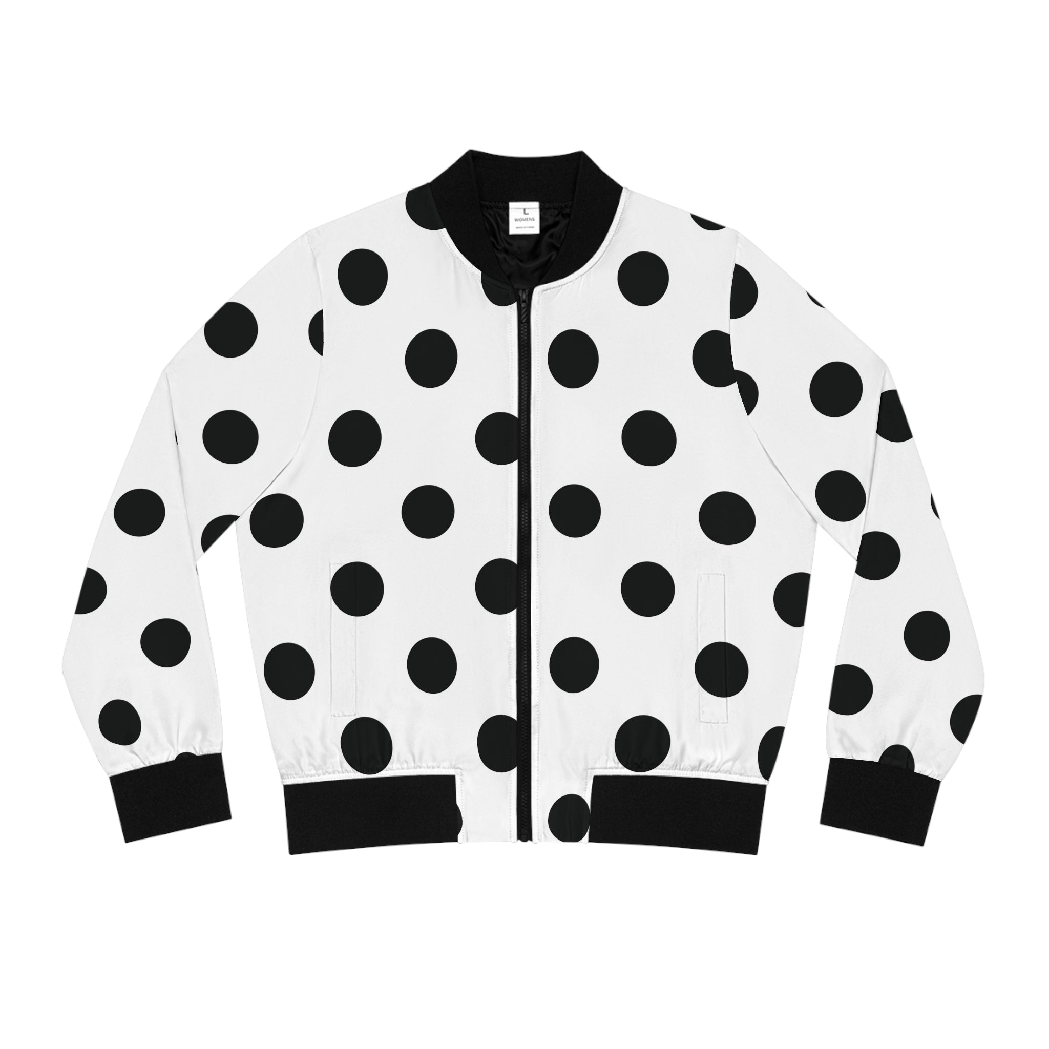 Polka Dot Bomber Jacket – Black & White Retro Chic Women’s Jacket