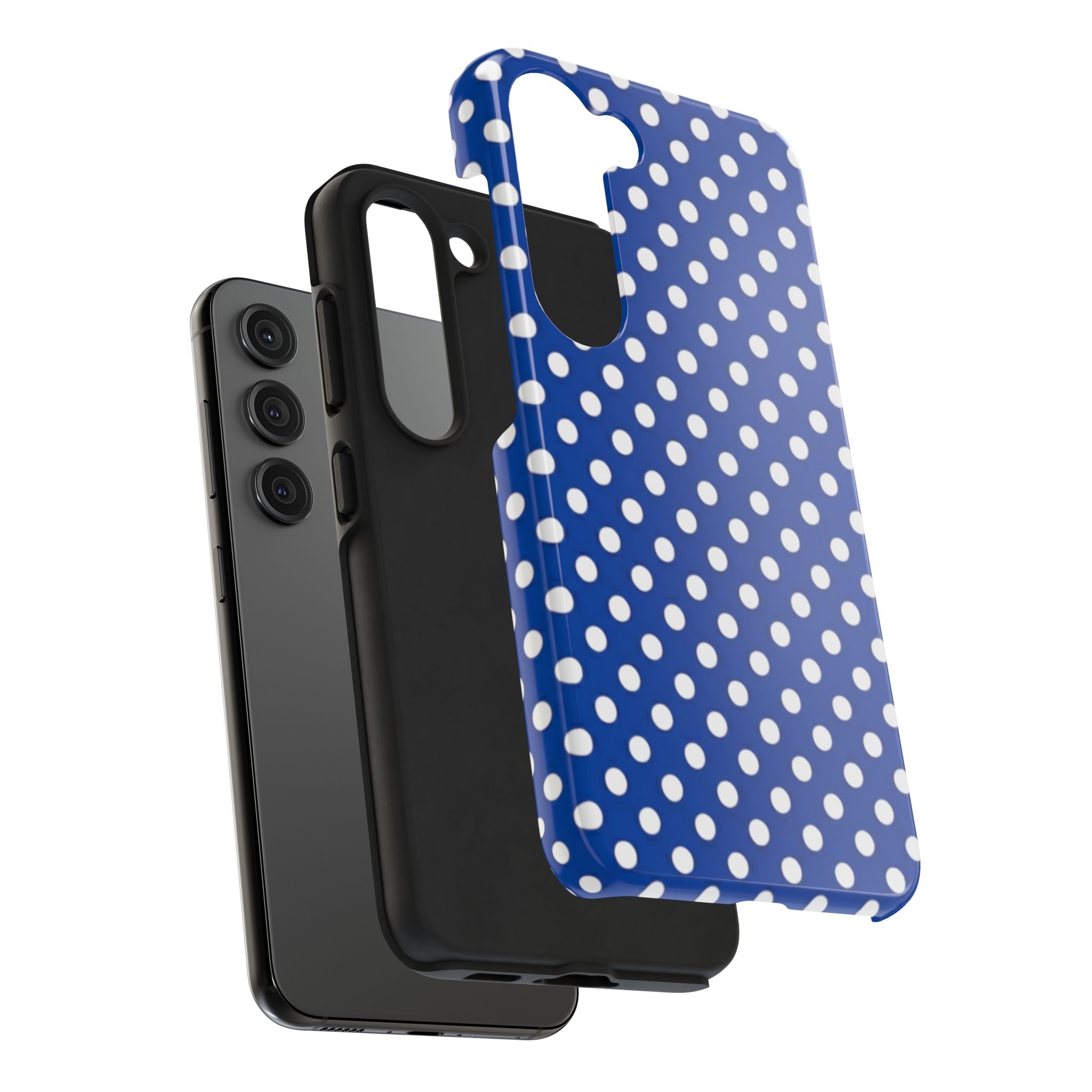 Polka Dot Tough Phone Case — Navy Blue White Dot Protective Phone Cover