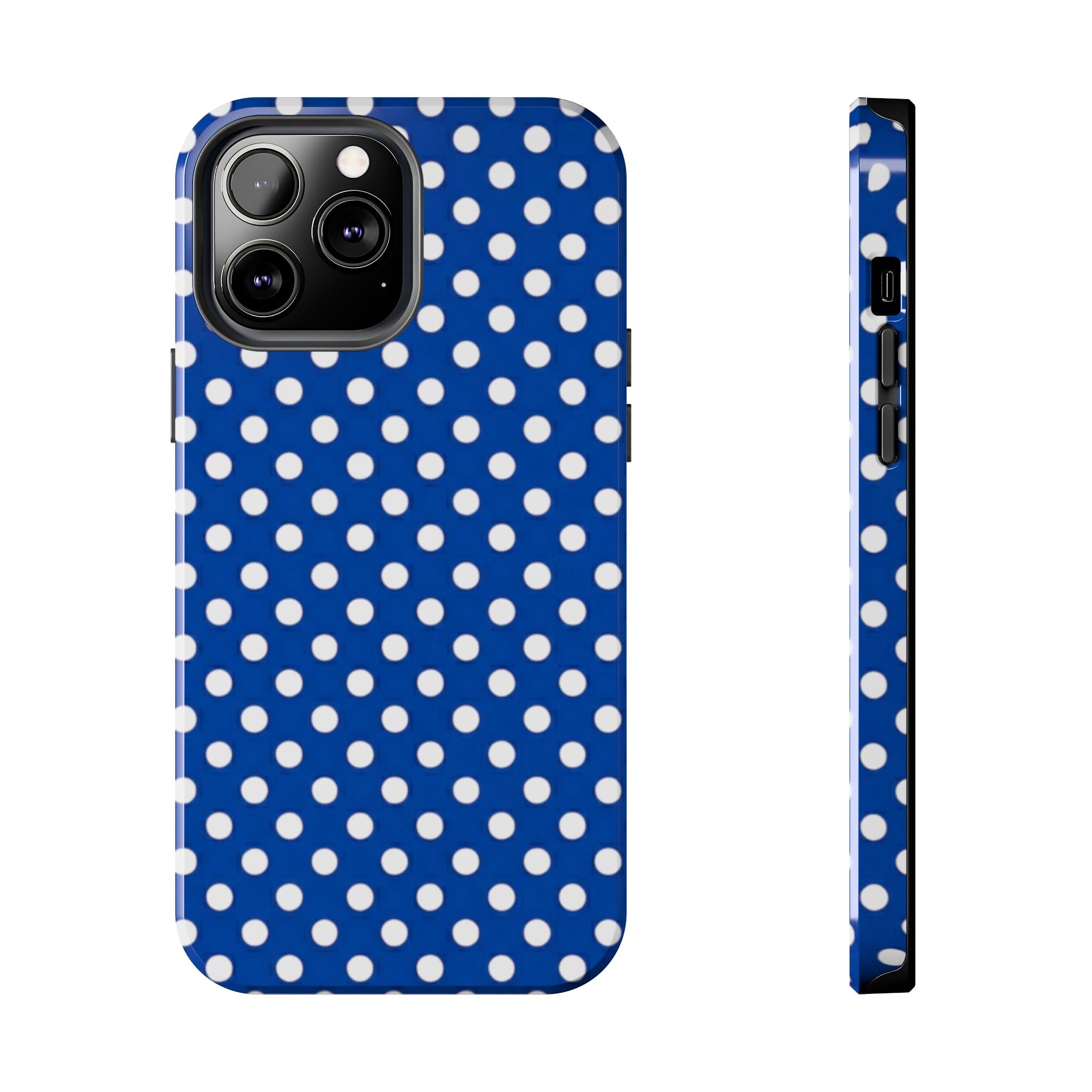 Polka Dot Tough Phone Case — Navy Blue White Dot Protective Phone Cover