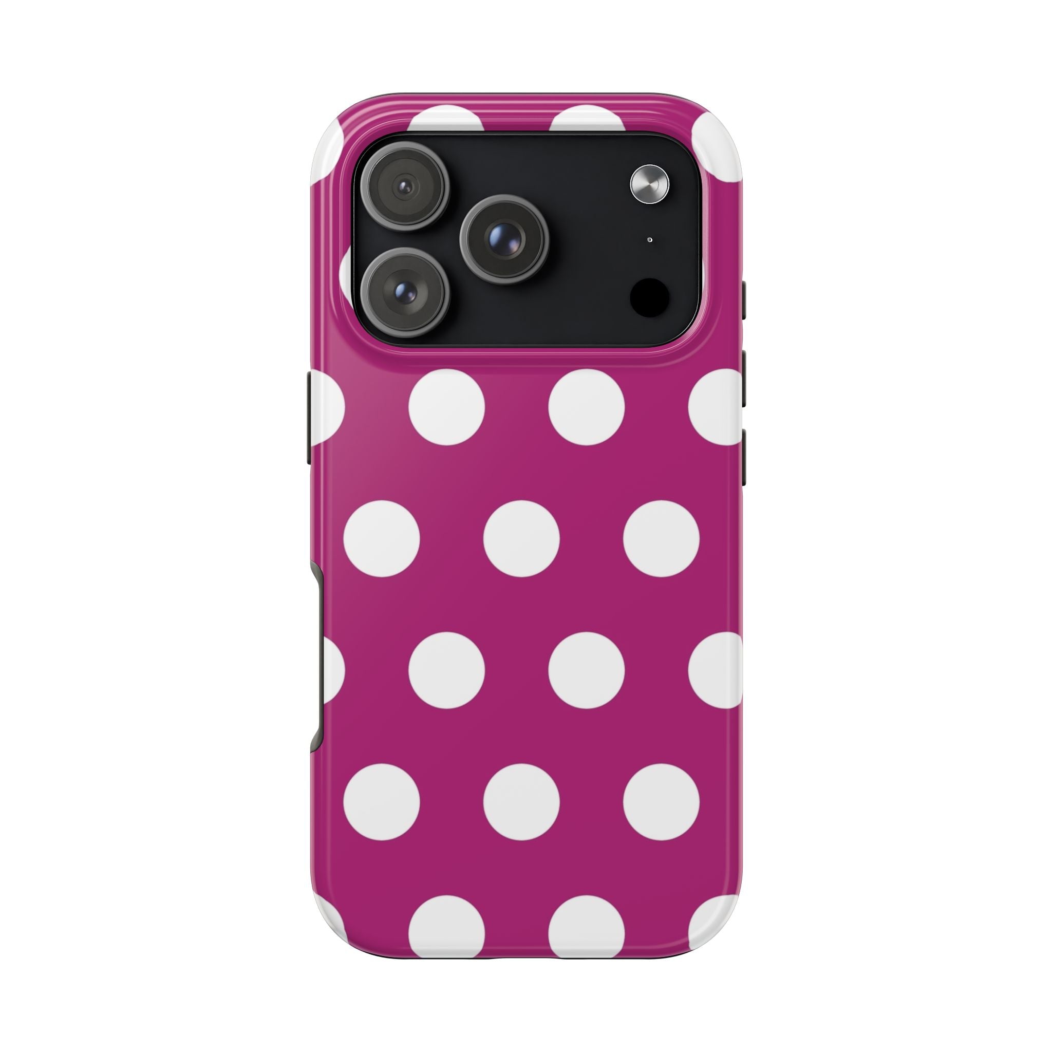 Magenta Polka Dot Tough Phone Case — Durable Protective Cover with White Dots