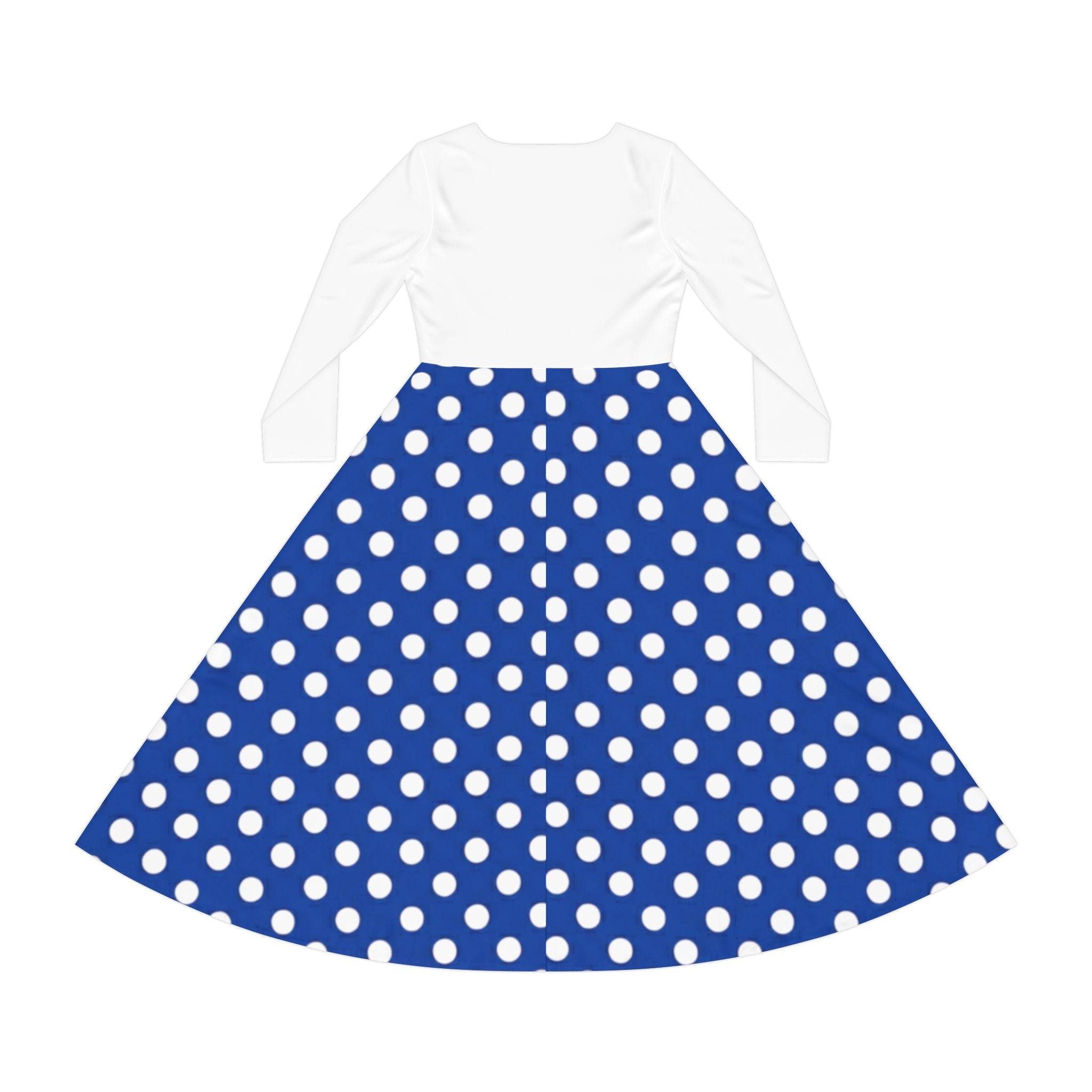 Blue Polka Dot Long Sleeve Dance Dress — Vintage Swing Skirt for Women