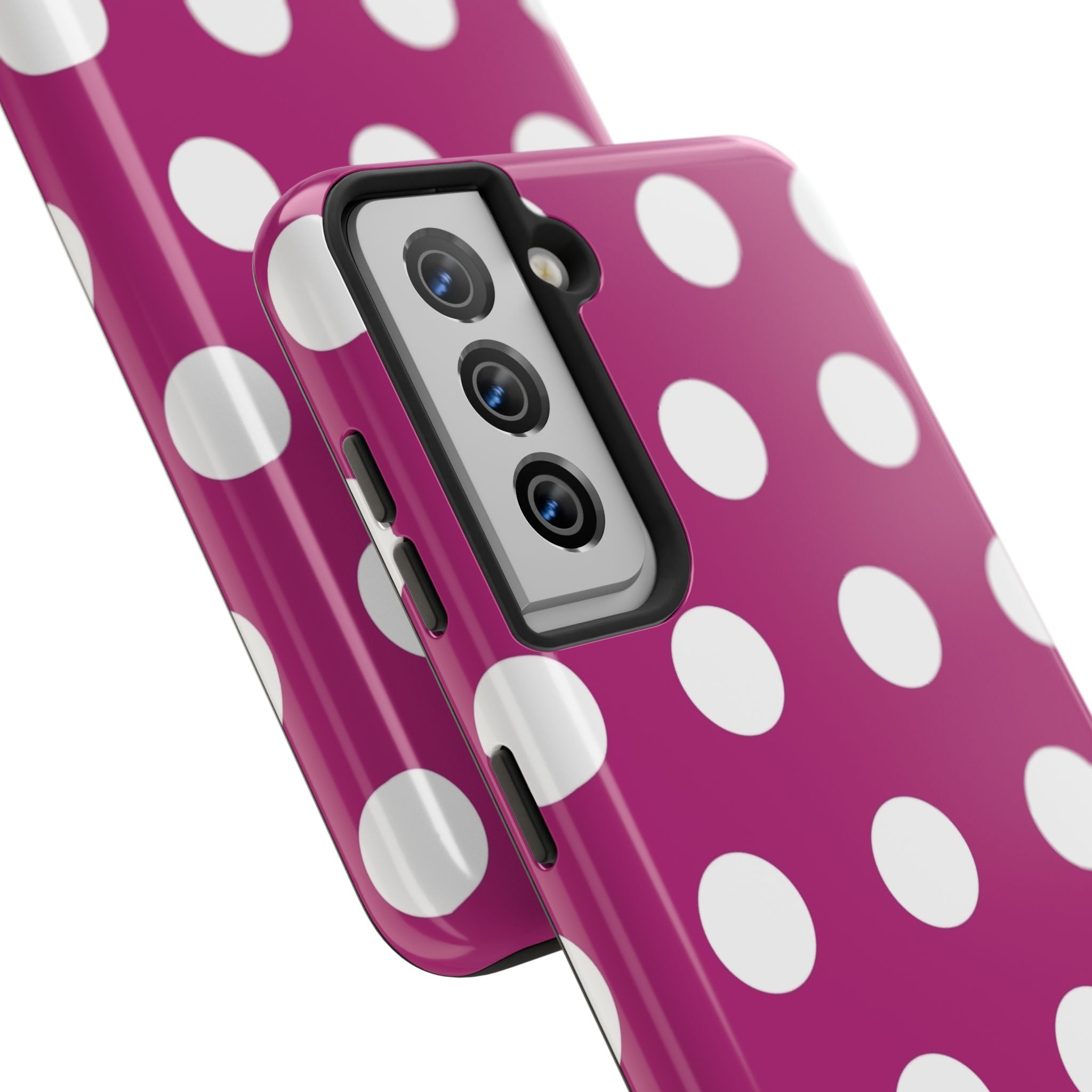 Magenta Polka Dot Tough Phone Case — Durable Protective Cover with White Dots