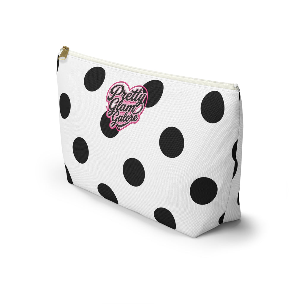 Polka Dot Accessory Pouch — Black & White Cosmetic Bag with T-Bottom
