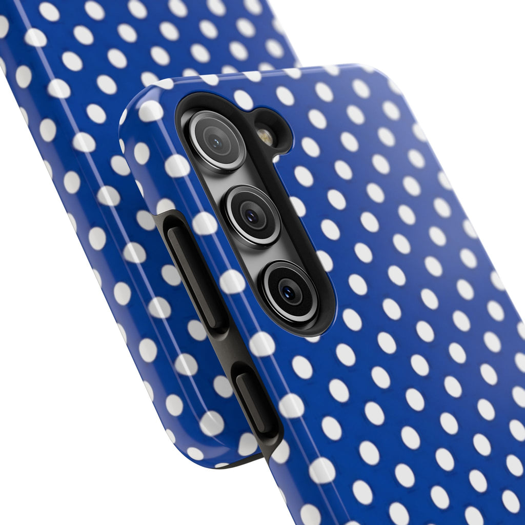 Polka Dot Tough Phone Case — Navy Blue White Dot Protective Phone Cover