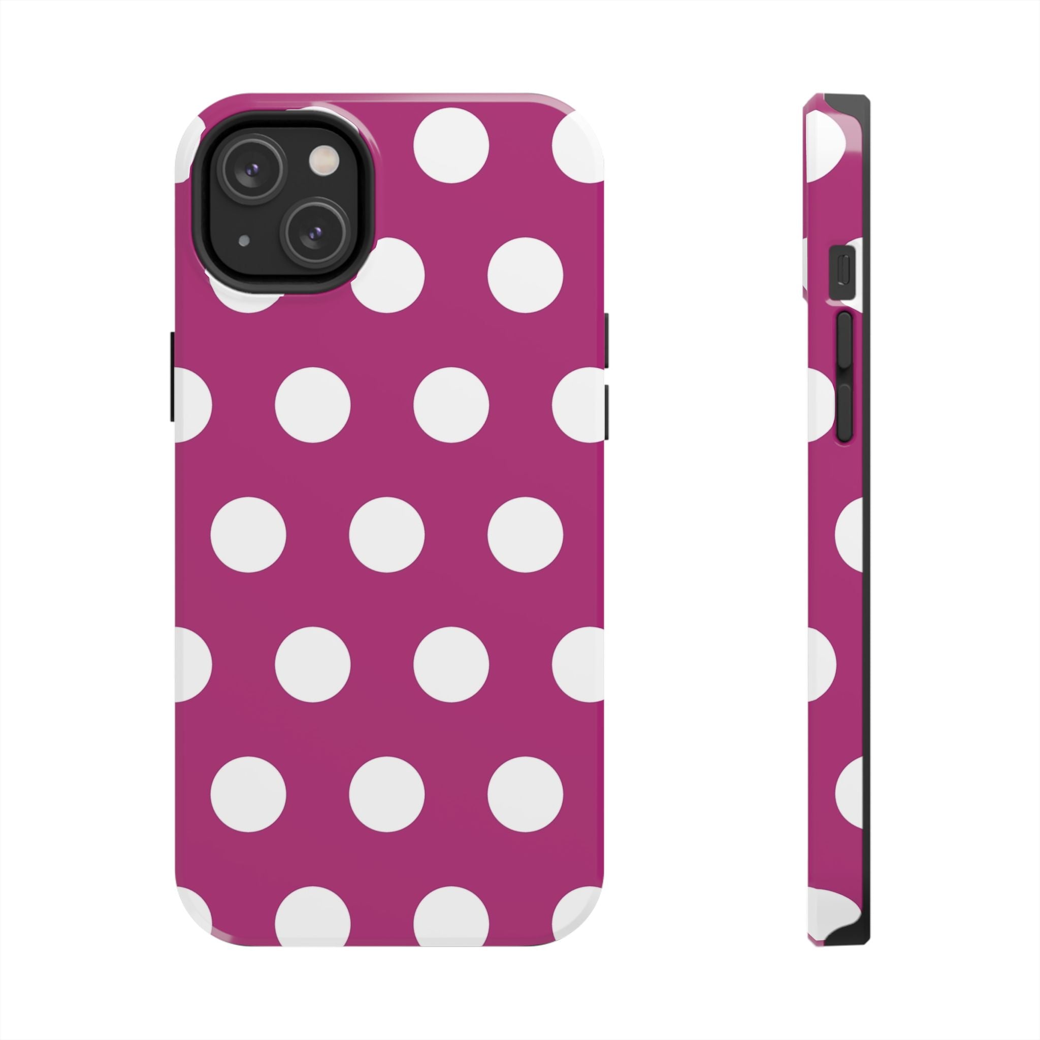 Magenta Polka Dot Tough Phone Case — Durable Protective Cover with White Dots