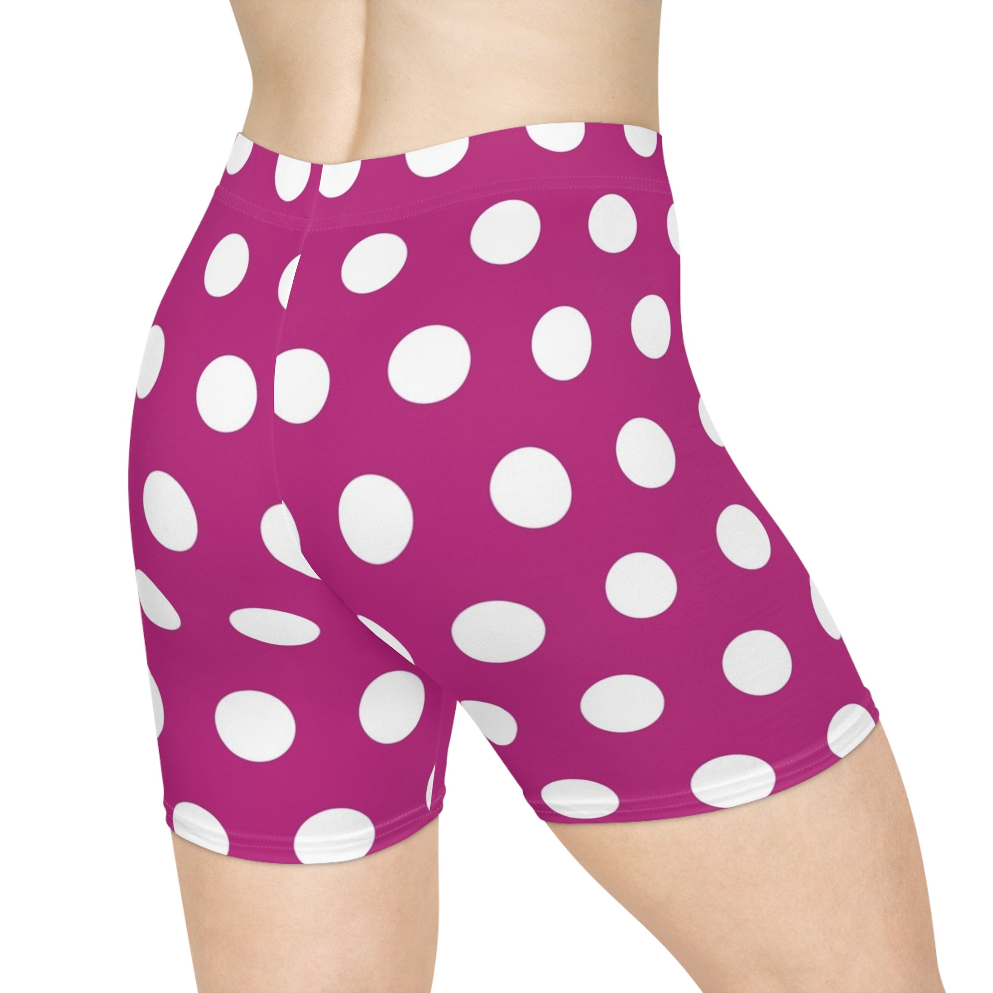 Pink Polka Dot Biker Shorts — Women's Stretch Activewear