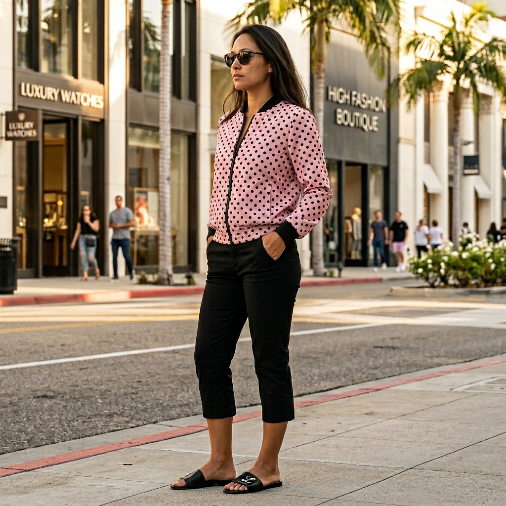 Pink Polka Dot Bomber Jacket | Black Spot Pattern Jacket