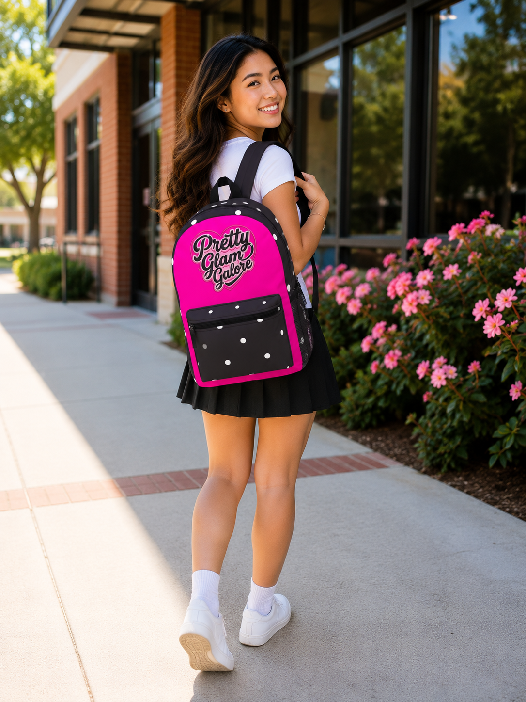 Pretty Glam Galore Polka Dot Backpack — Pink Fashion School Bag