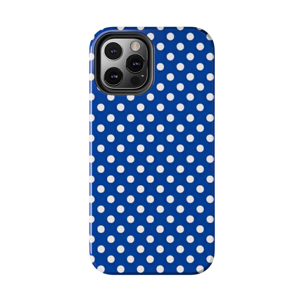Polka Dot Tough Phone Case — Navy Blue White Dot Protective Phone Cover
