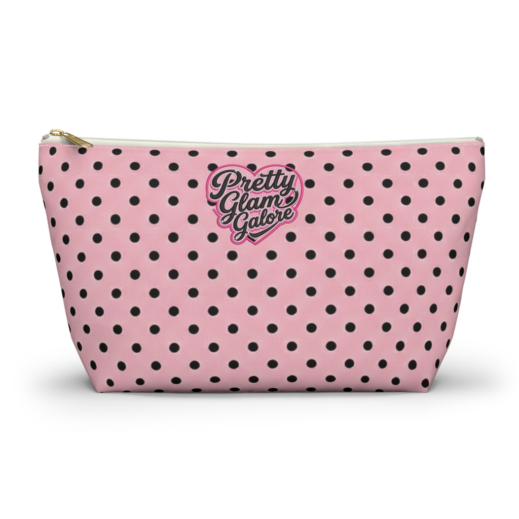 Pretty Glam Galore Pink Polka Dot Accessory Pouch — T‑Bottom Makeup Bag