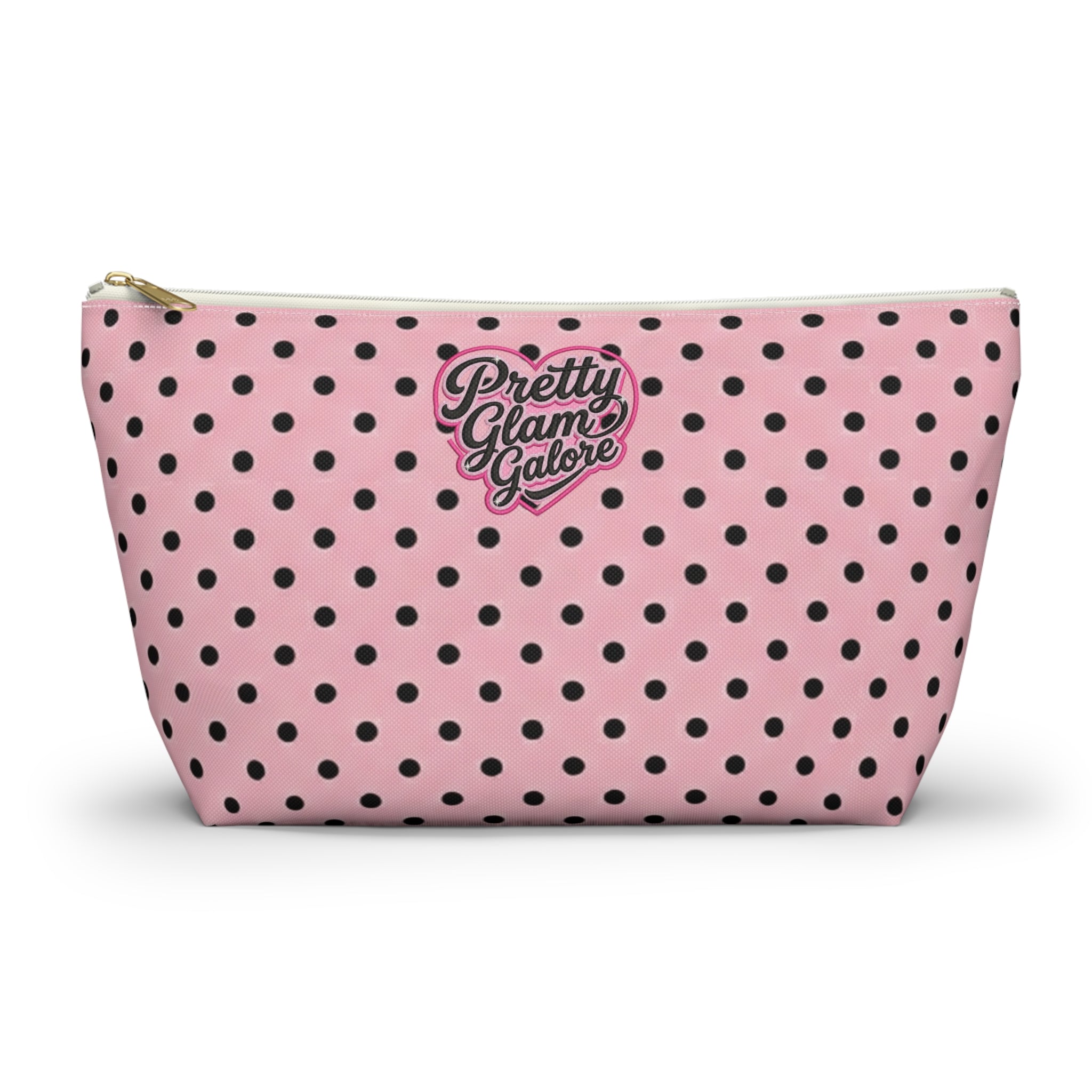Pretty Glam Galore Pink Polka Dot Accessory Pouch — T‑Bottom Makeup Bag