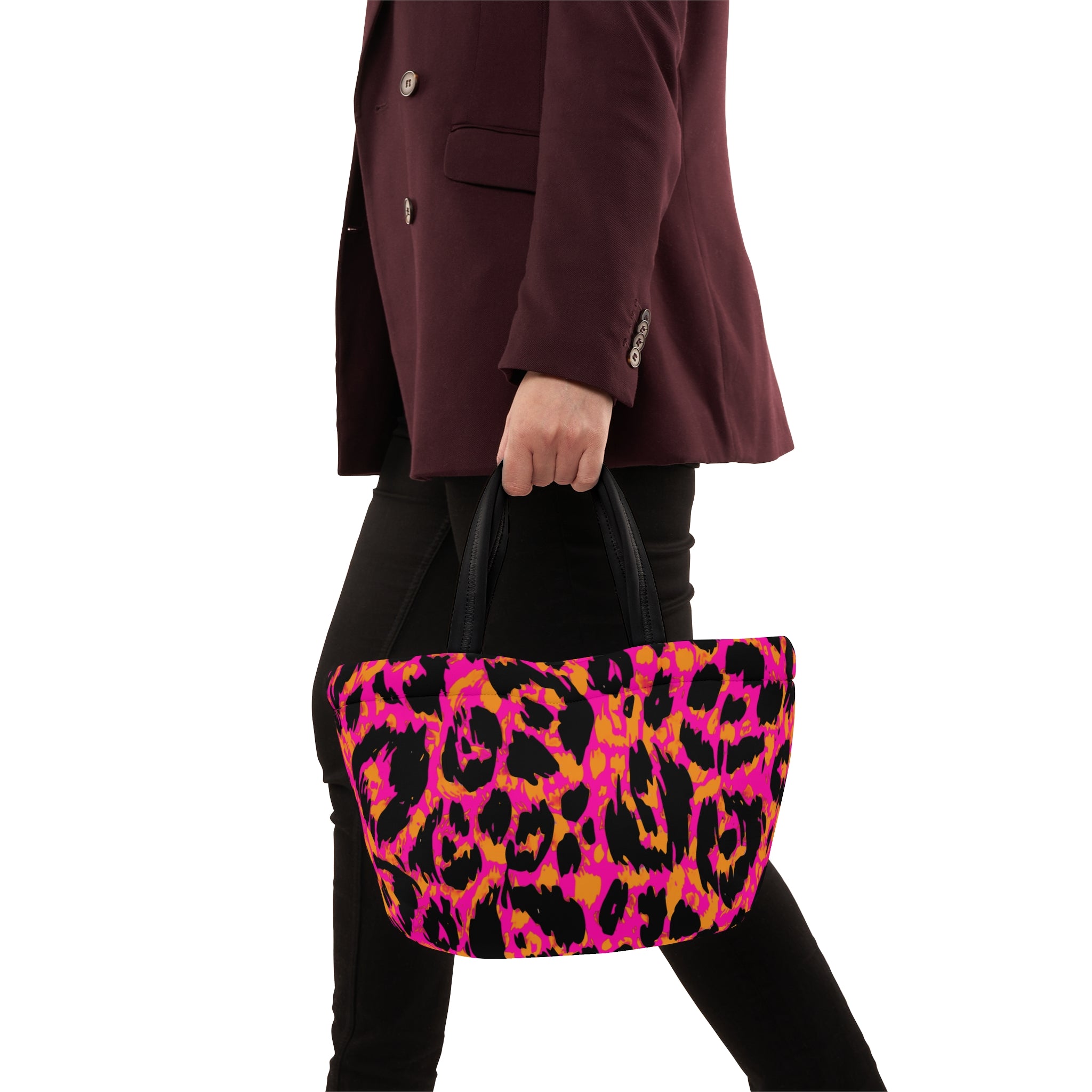 A Hot Pink & Orange Animal Print Insulated Tote/lunch bag