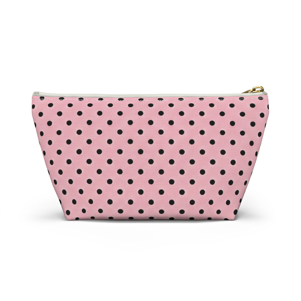 Black Polka Dots on Pink Accessory Pouch | T-Bottom Cosmetic Bag