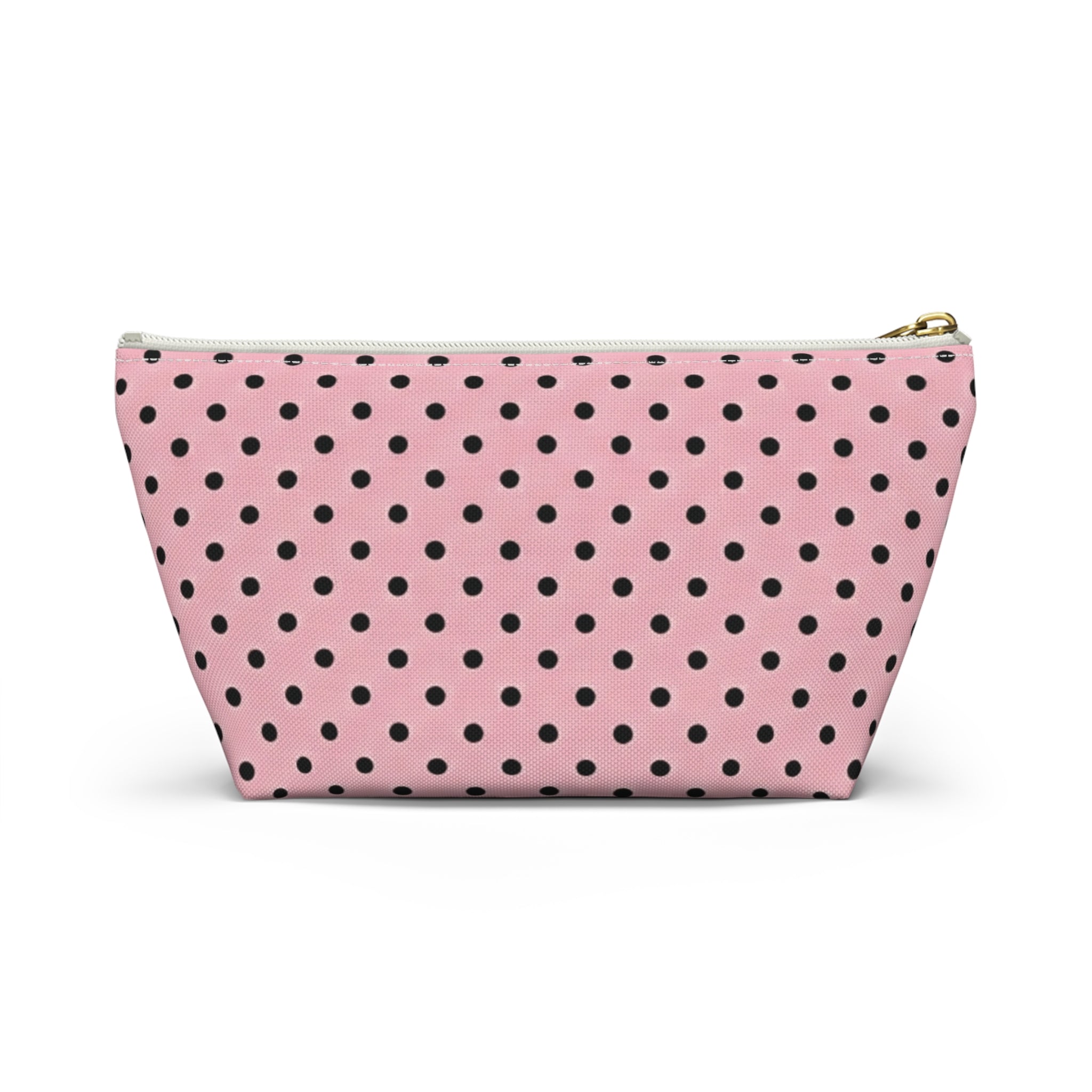 Black Polka Dots on Pink Accessory Pouch | T-Bottom Cosmetic Bag