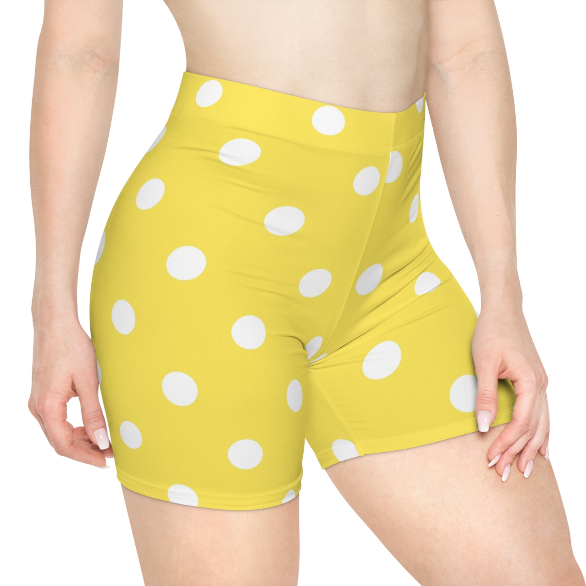 Yellow Polka Dot Biker Shorts — Women's Cute Summer Activewear