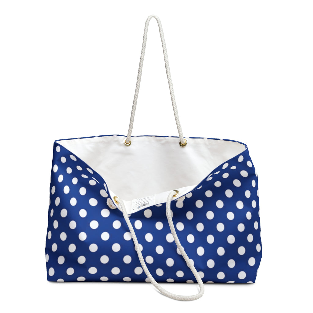 Navy Polka Dot Weekender Bag – Nautical Blue Travel Tote