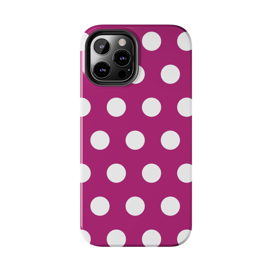 Magenta Polka Dot Tough Phone Case — Durable Protective Cover with White Dots