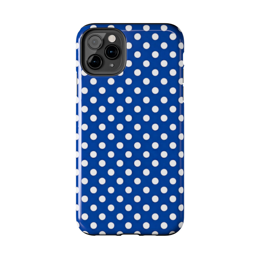 Polka Dot Tough Phone Case — Navy Blue White Dot Protective Phone Cover