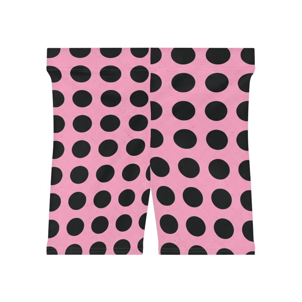 Pink & Black Polka Dot Biker Shorts — Women's Trendy High-Waist Activewear